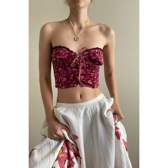 Vintage Y2K Victorias Secret Country Bustier Corset Top 34B Velvet Boho Lace Up - Picture 1 of 8